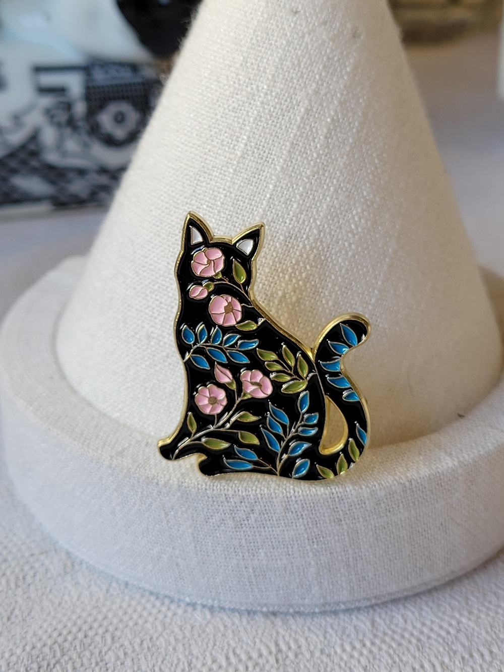 2/$15 Floral Black Cat Enamel Pin